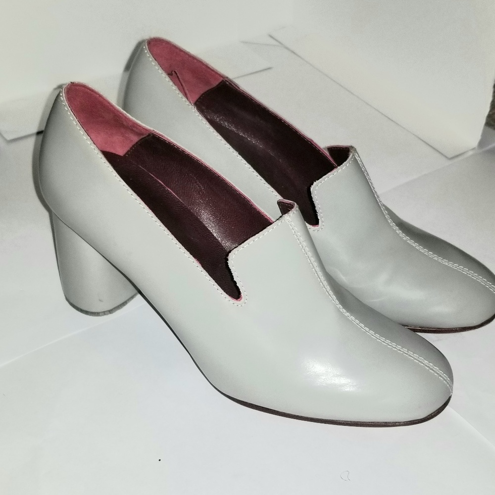 Rachel Comey May Gray Leather Loafer Block Heels